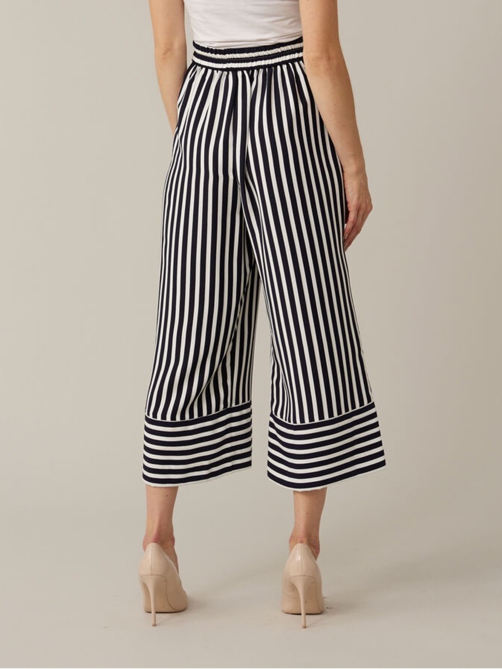 Joseph Ribkoff Midnight Navy Striped Wide Leg Culotte Pants Size 6 Style 221341 - Picture 2 of 12